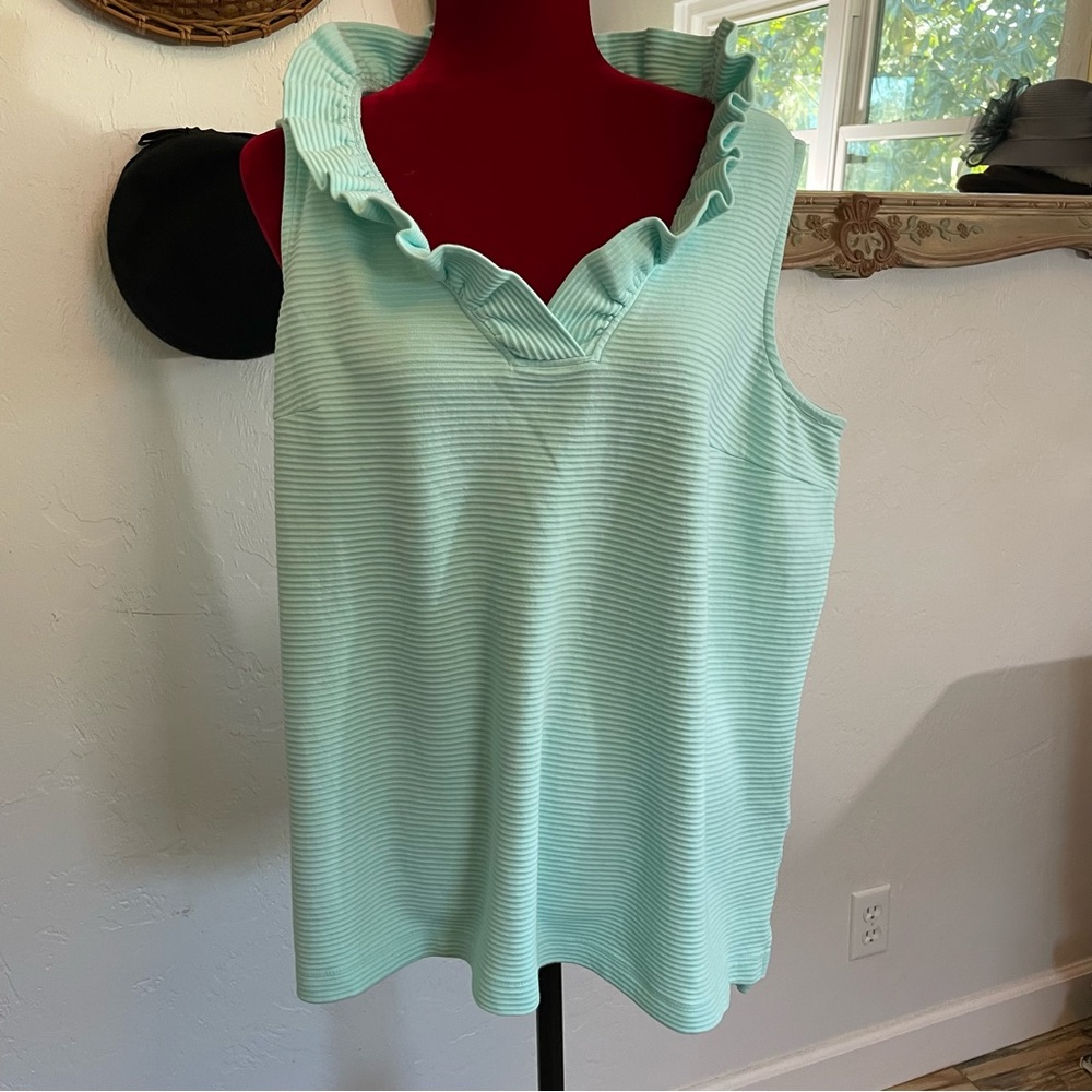 Crown & Ivy Light Green Ruffle Neck Blouse
